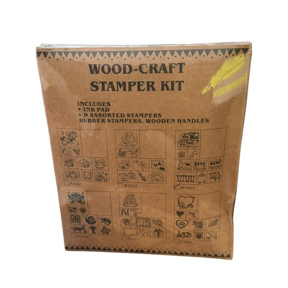 Wood-Craft Stamp Kit With Ink Pad & 9 Assorted Rubber Stampers - Picture 4 of 7